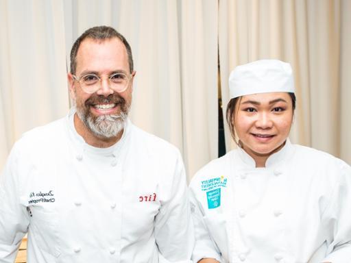 Chef Douglas Katz with a Tri-C culinary student